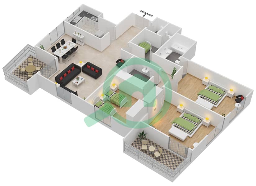 Floor plans for Type A 3bedroom Apartments in Amaya Towers Bayut Abu