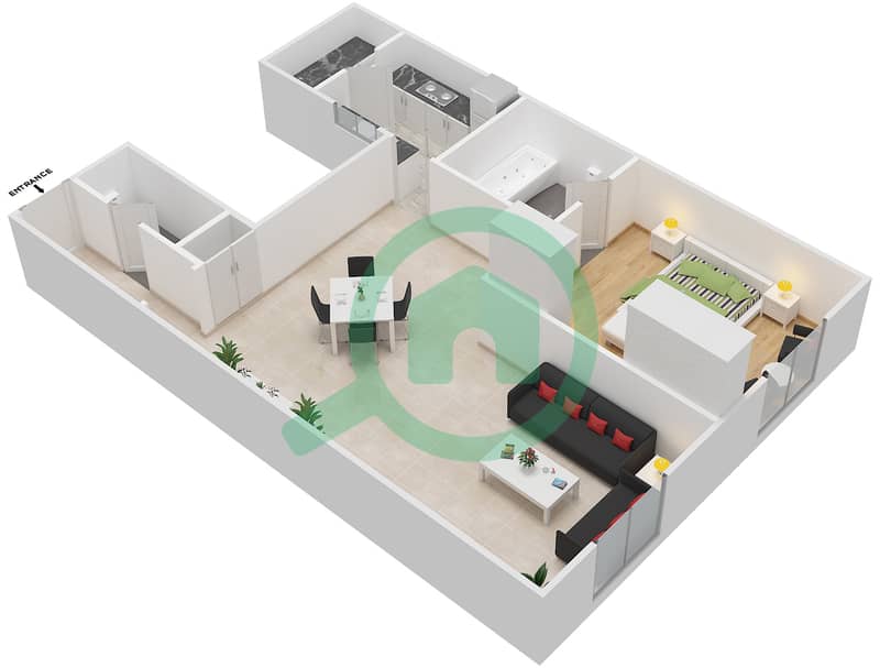 Floor plans for Type E 1bedroom Apartments in Centurion Residences
