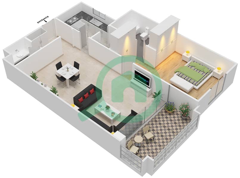 Floor plans for Type A 1bedroom Apartments in Centurion Residences