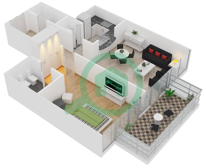 Floor plans for Type 04 1bedroom Apartments in Trident Bayside Bayut