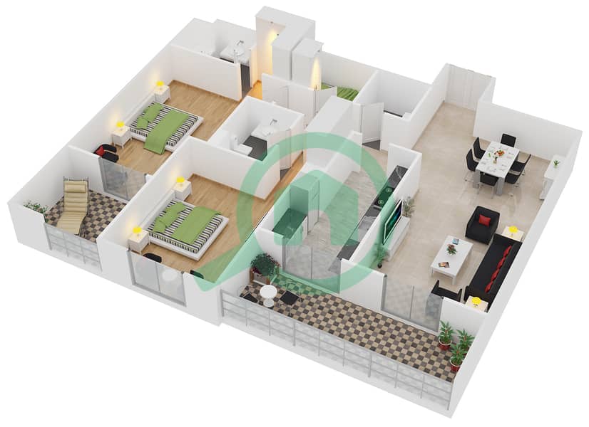 Floor plans for Unit 106 2bedroom Apartments in The Belvedere Bayut