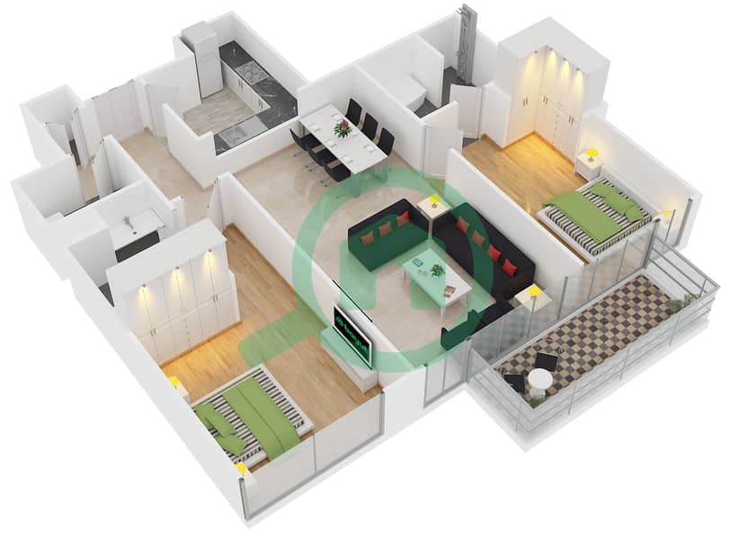 Floor plans for Unit 7 FLOOR 423 2bedroom Apartments in BLVD Heights