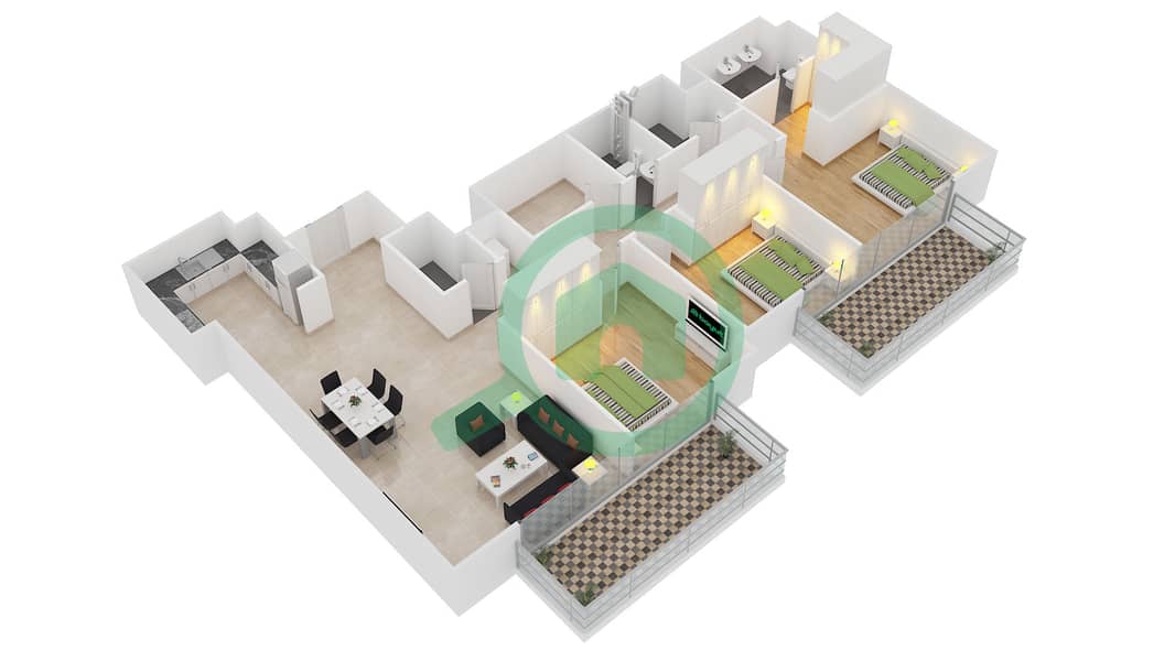 Floor plans for Unit 9 FLOOR 3641 3bedroom Apartments in Act One