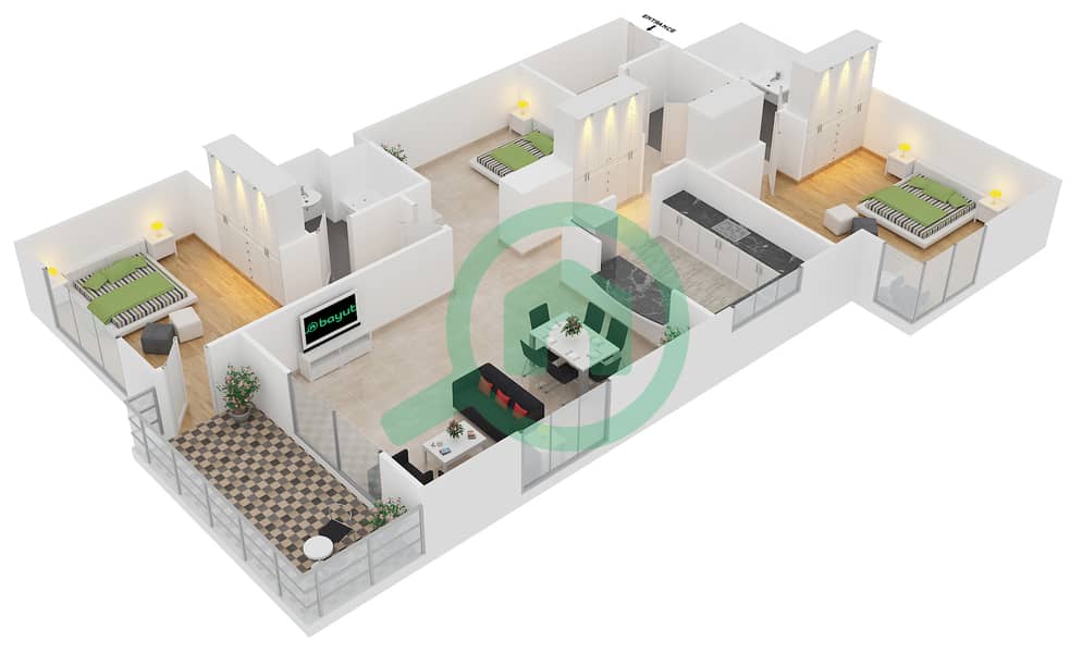 Floor plans for Unit 2008 FLOOR 20 3bedroom Apartments in Al Murjan