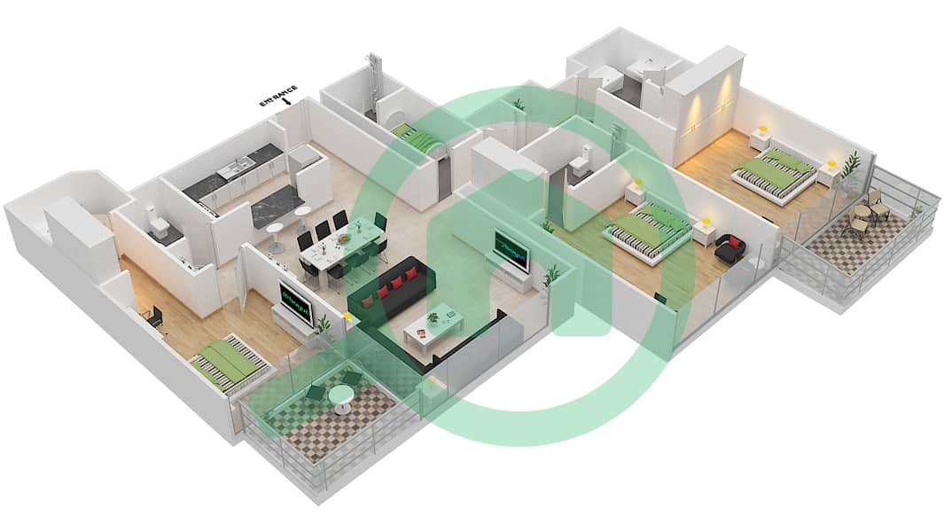 Floor plans for Unit 3 FLOOR 3236,3861 3bedroom Apartments in The Address Fountain Views 3