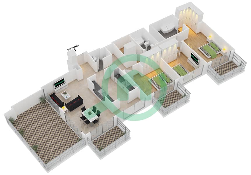 Floor plans for Suite 5 FLOOR 26 3bedroom Apartments in Standpoint