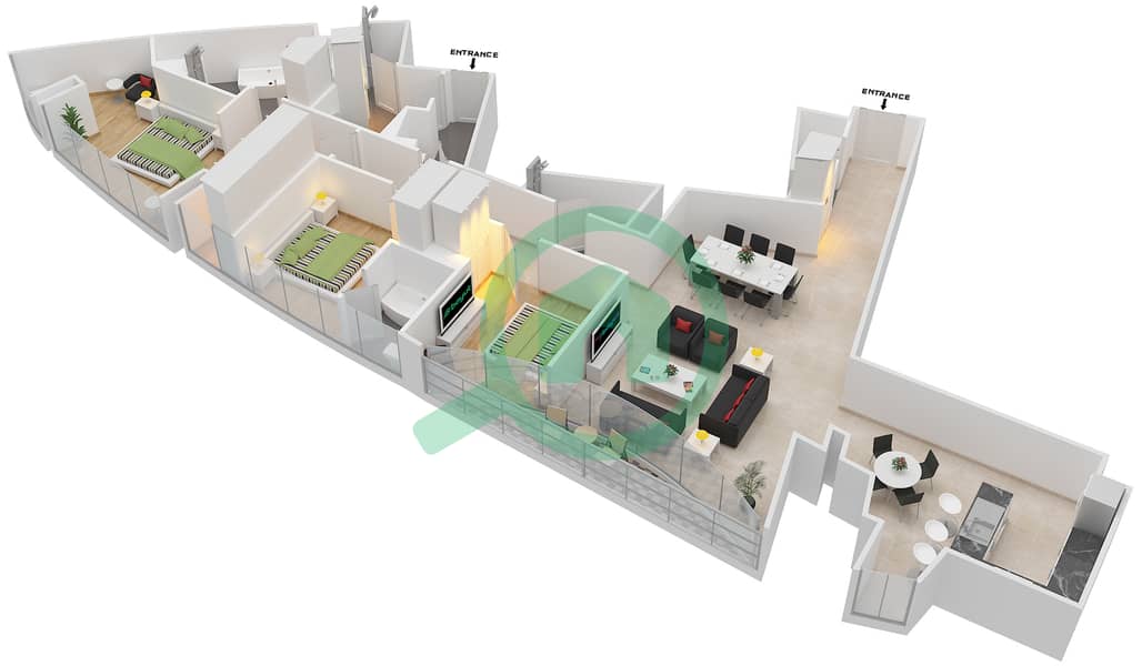 Floor plans for Unit 1 / FLOOR 4446 3bedroom Apartments in The