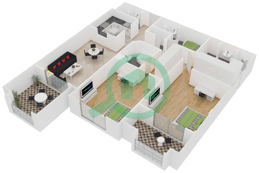 Floor plans for Type 5 2bedroom Apartments in Maurya Bayut Dubai