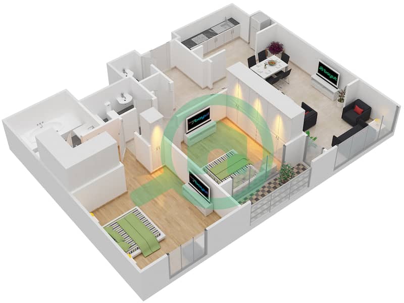 Floor plans for Type R.2 2 FLOOR 3239 2bedroom Apartments in