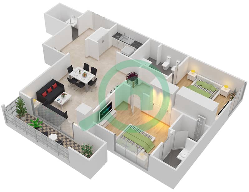 Floor plans for Type R.2 1 FLOOR 3239 2bedroom Apartments in
