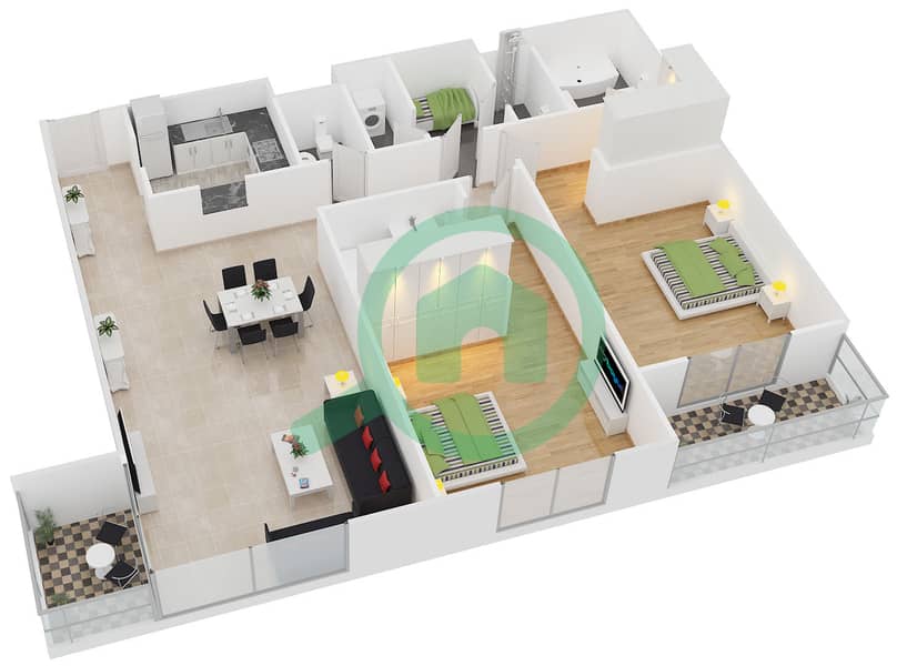 Floor plans for Type 2(2BB) 2bedroom Apartments in Green Lakes 2