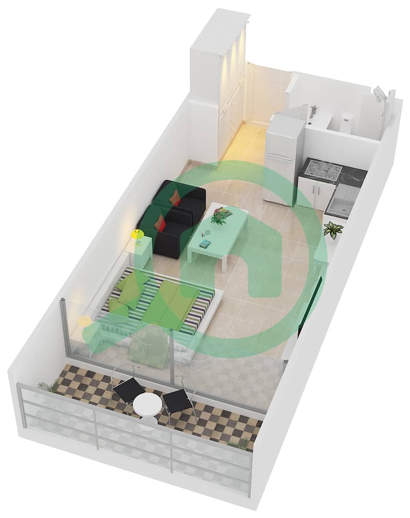Floor plans for Type/unit SA/37,12,1417 Studio Apartments in Bayz by