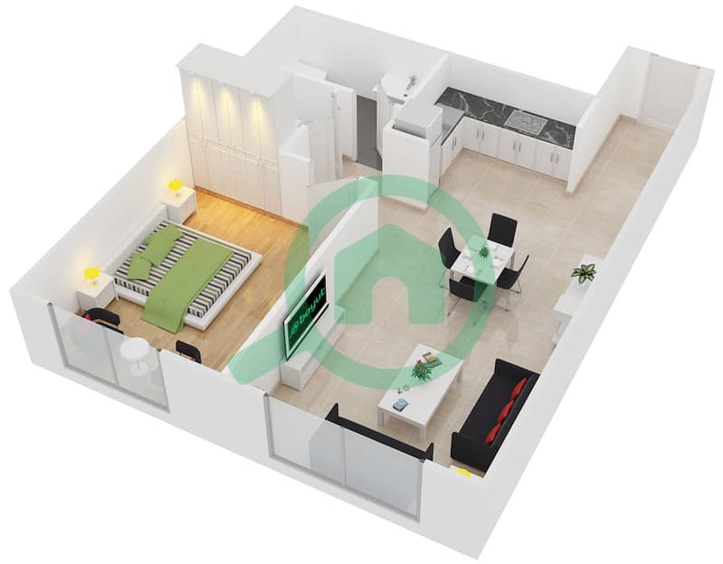 Floor plans for Type F 1bedroom Apartments in Mayfair Residency