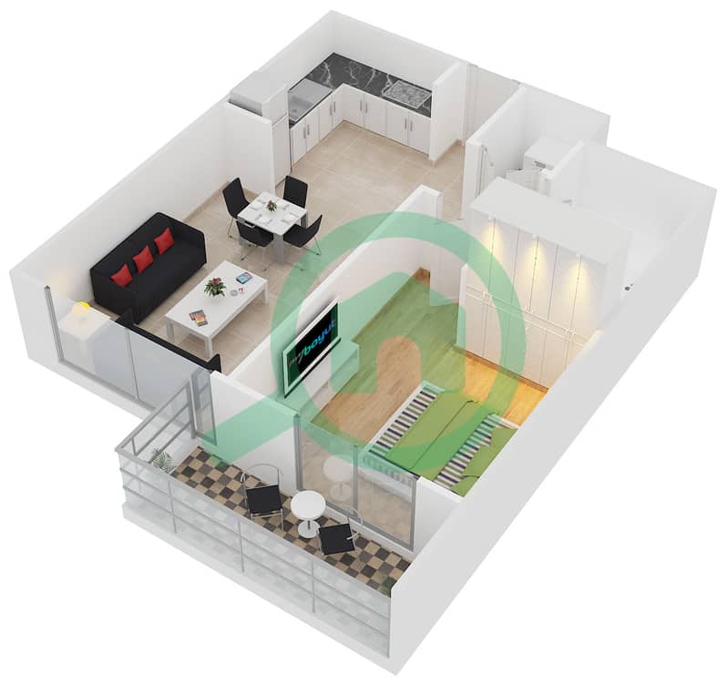 Floor plans for Type L 1bedroom Apartments in Mayfair Residency