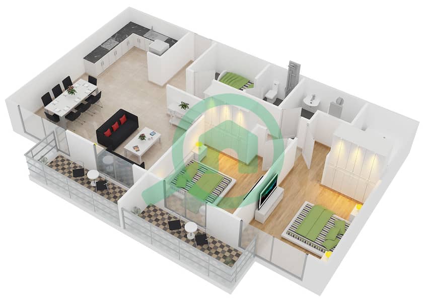 Floor plans for Type O 2bedroom Apartments in Mayfair Residency