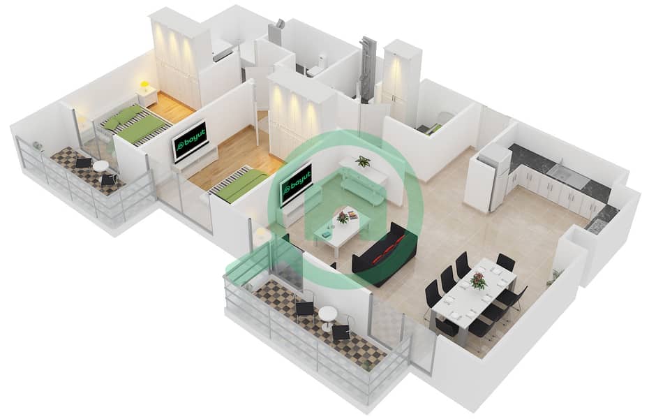 Floor plans for Type Q/R 2bedroom Apartments in Mayfair Residency