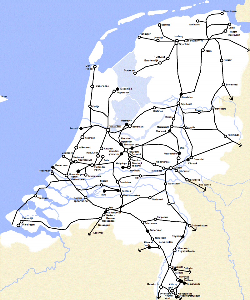 Kaart Spoorwegnet Nederlands Engels BNLS Spoorkaart voor Nederland