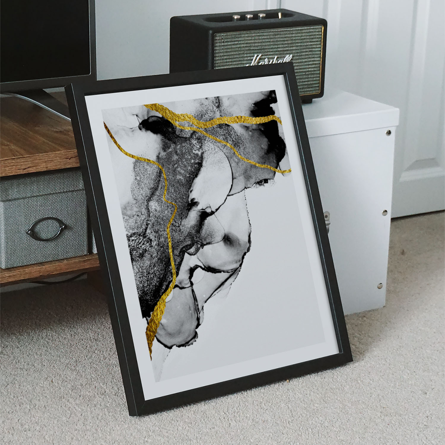 Abstract golden ink black painting Wall Art, Hanging Wall Decor, Home