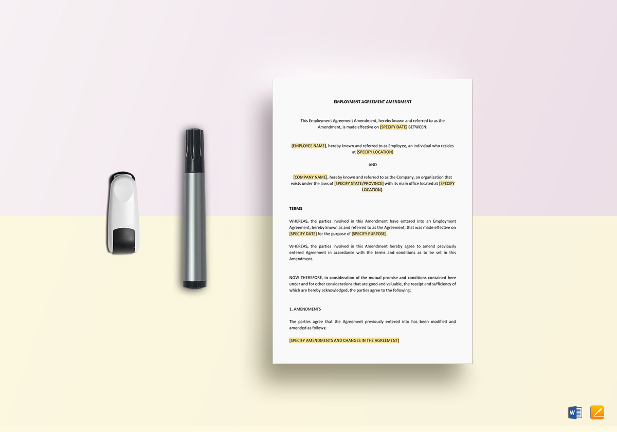 Employment Agreement Amendment Template in Word, Apple Pages