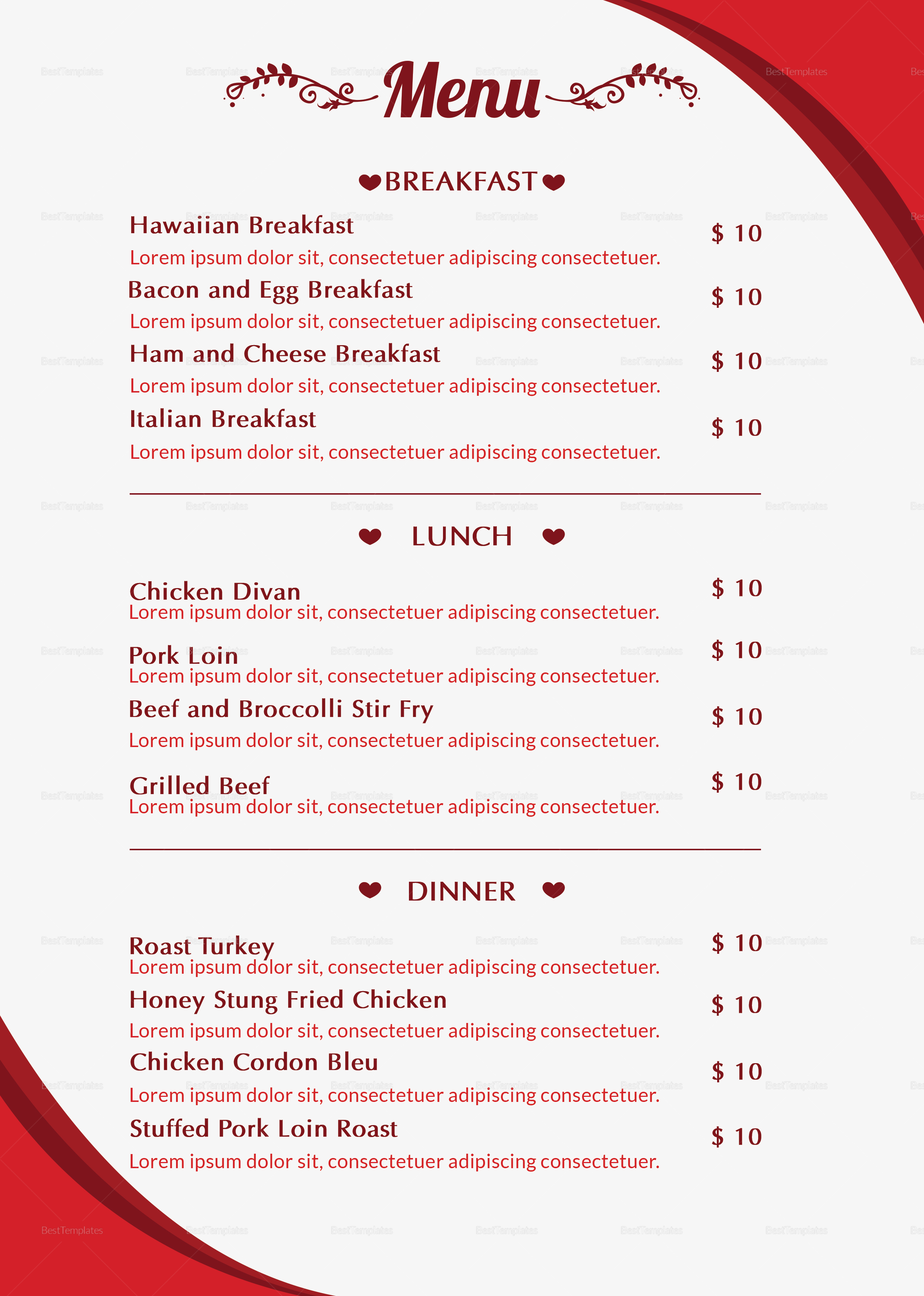 Valentines Menu Design Template in PSD, Word, Publisher, Illustrator, InDesign