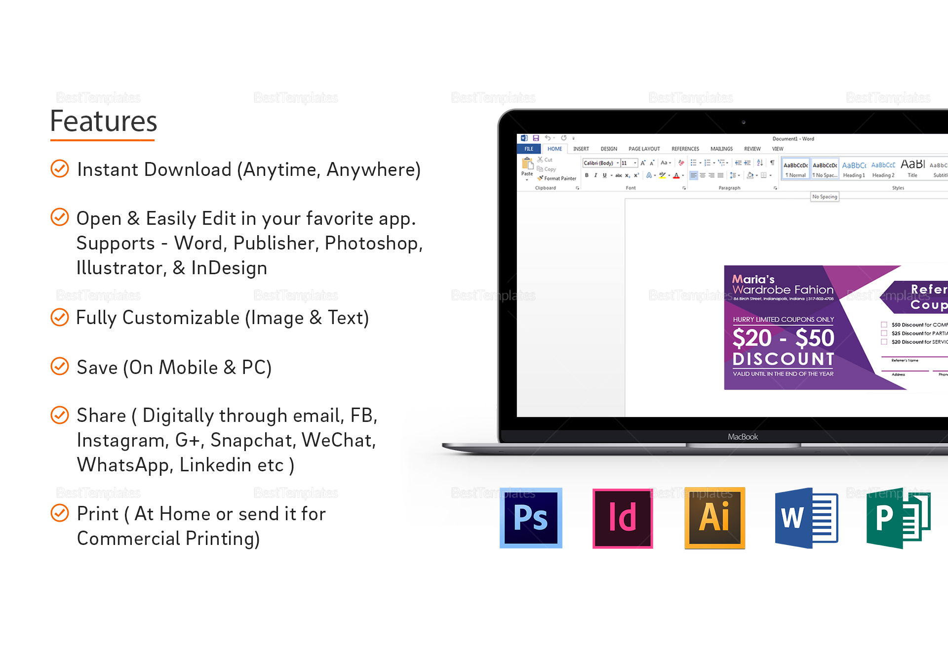 Purple Referral Coupon Design Template in PSD, Word, Publisher