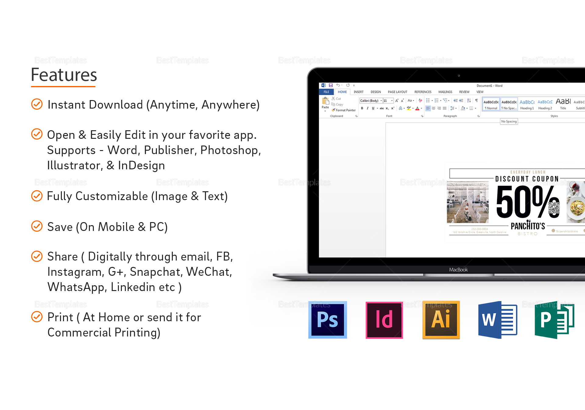 Lunch Discount Coupon Design Template in PSD, Word, Publisher