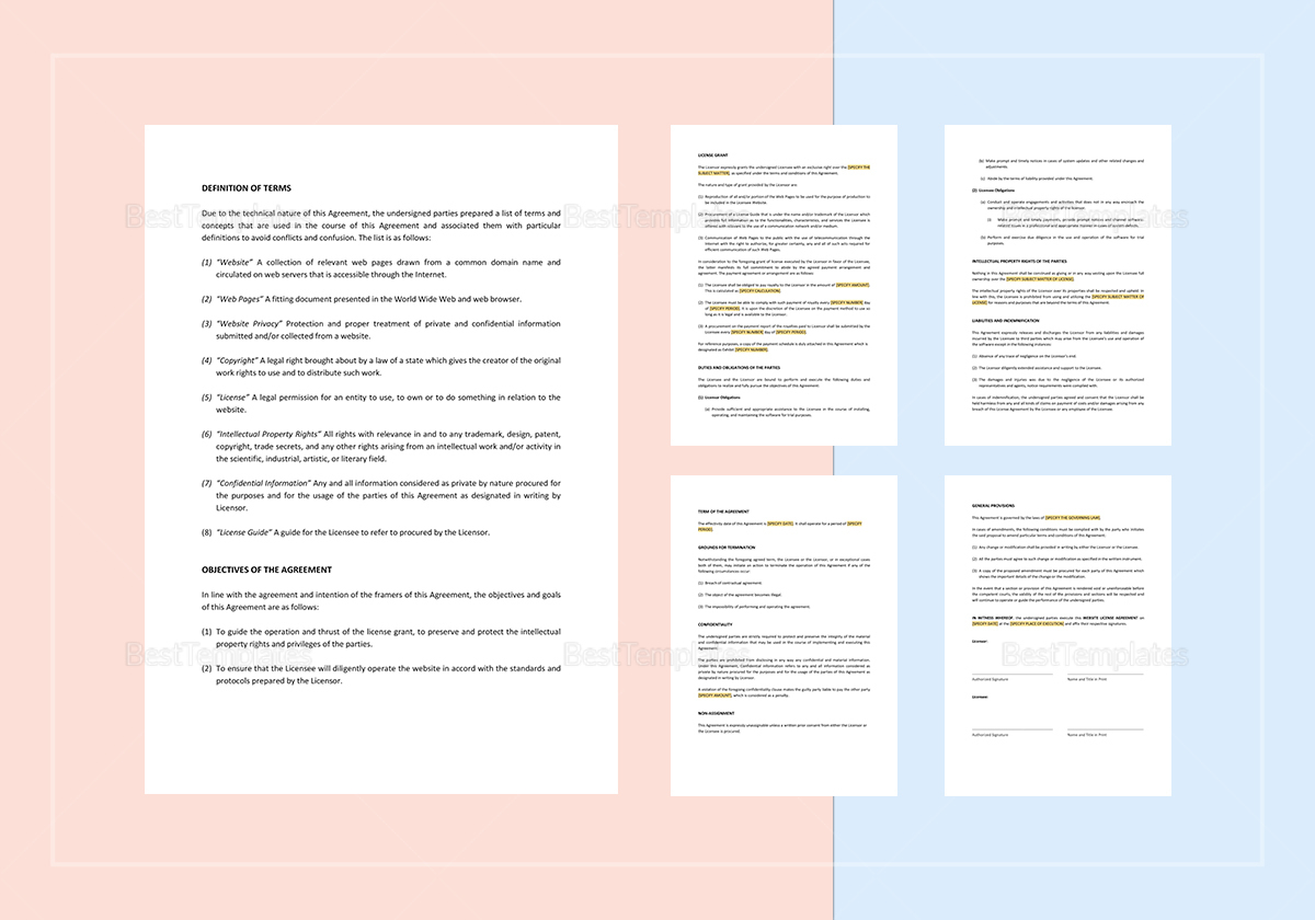 Website License Agreement Template in Word, Apple Pages