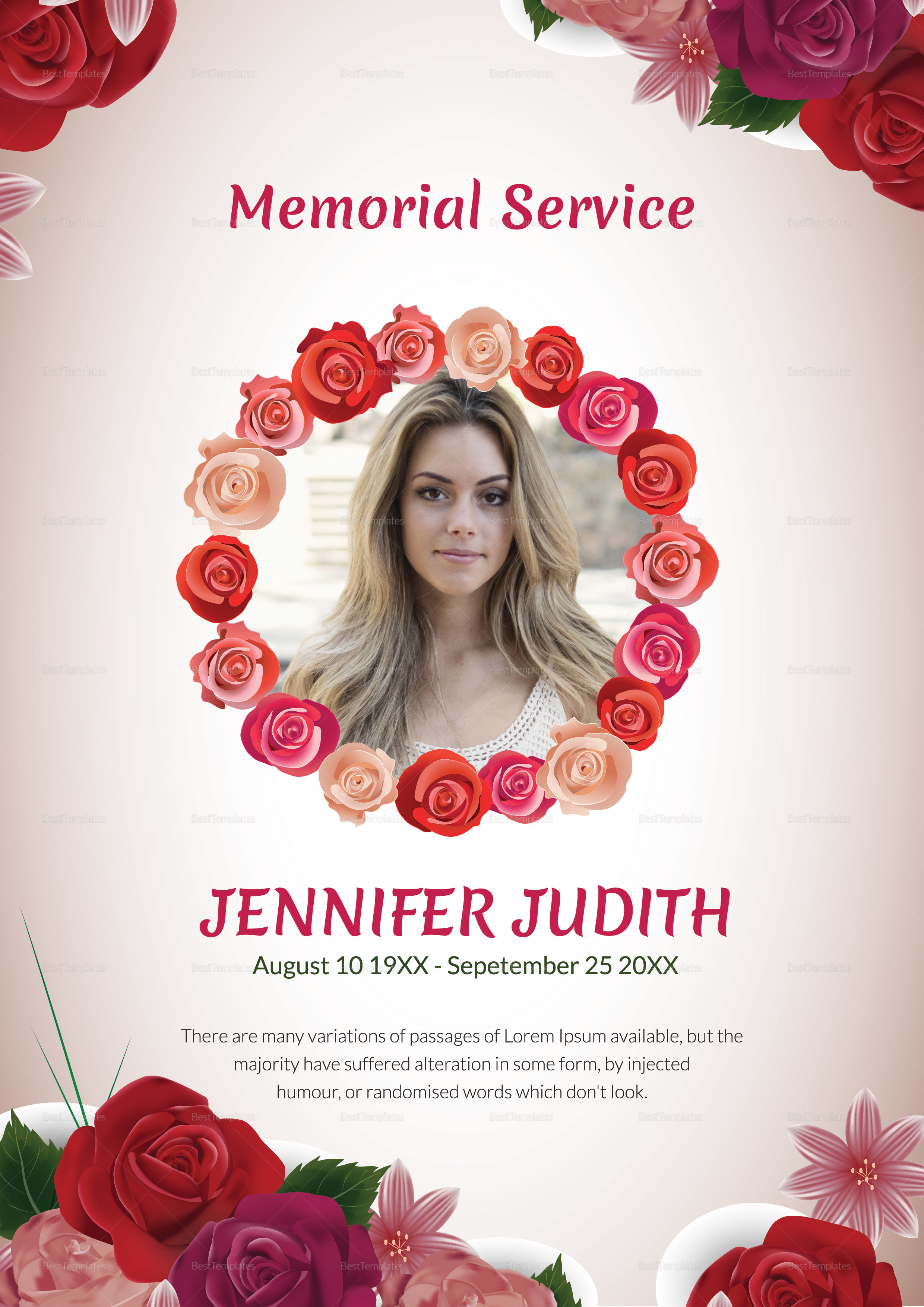 Funeral Memorial Service Program Template in Adobe Microsoft