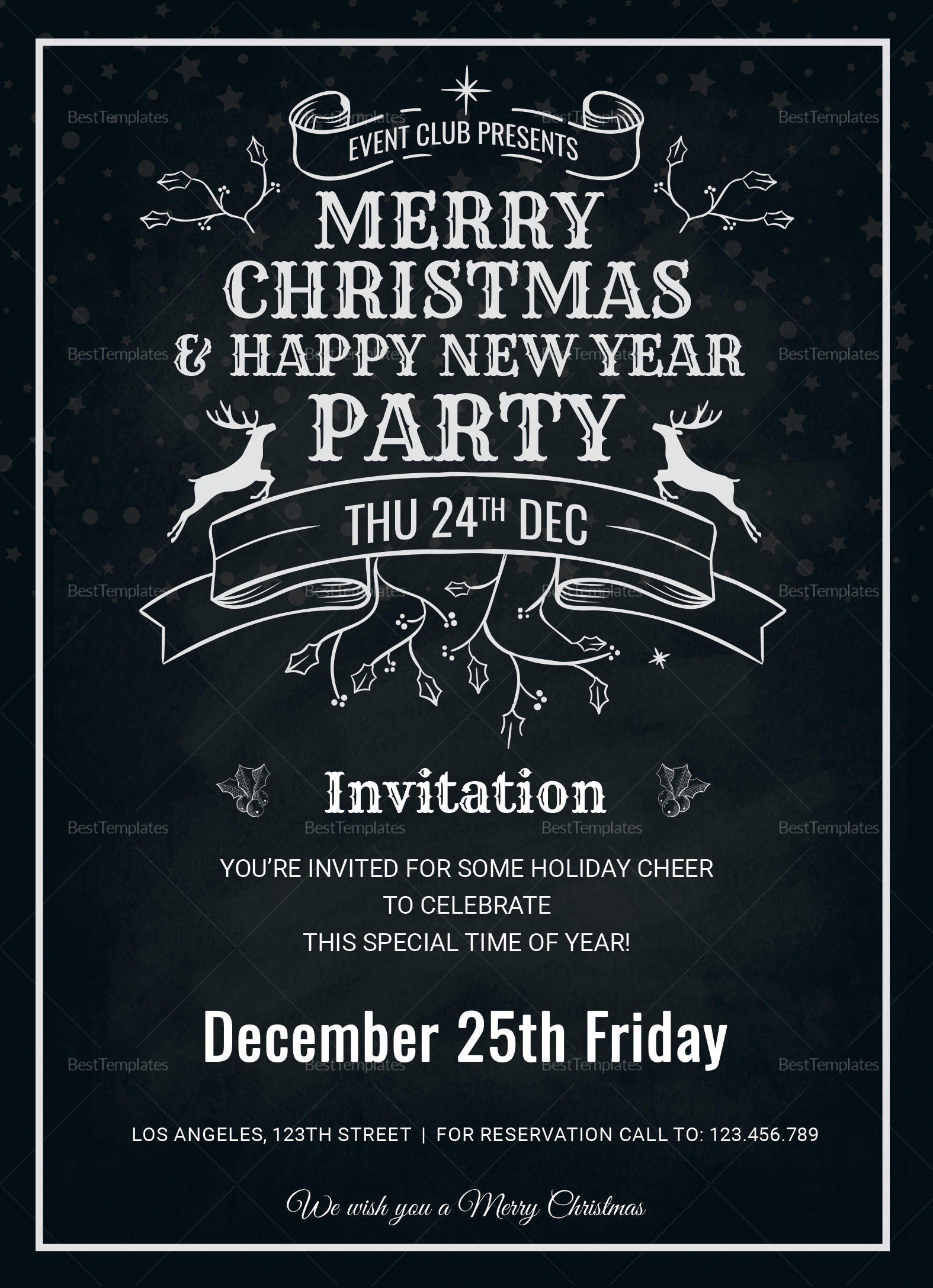 Christmas Holiday Invitation Card Template in Adobe