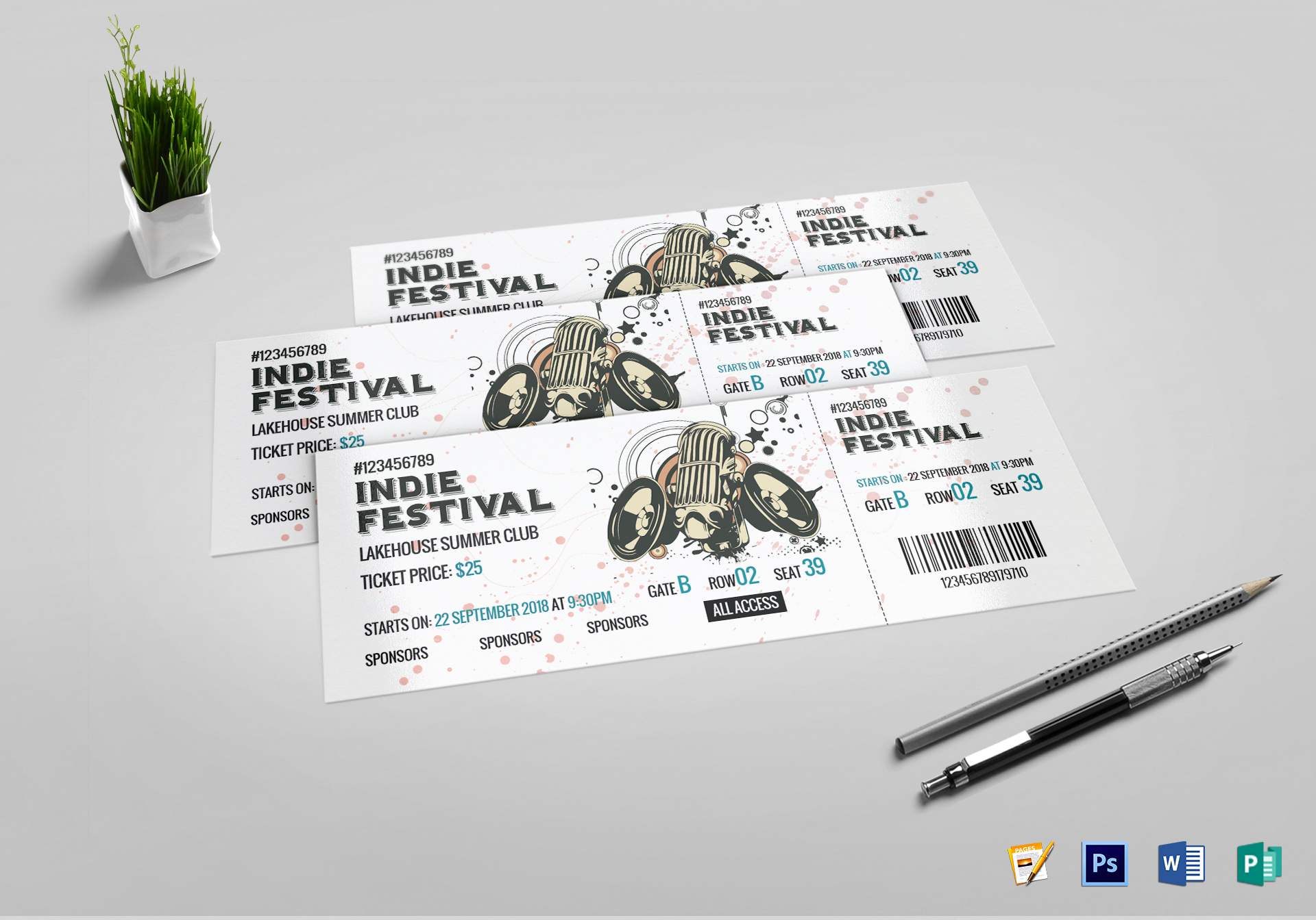 Festival Concert Ticket Design Template in PSD, Word, Publisher, Pages