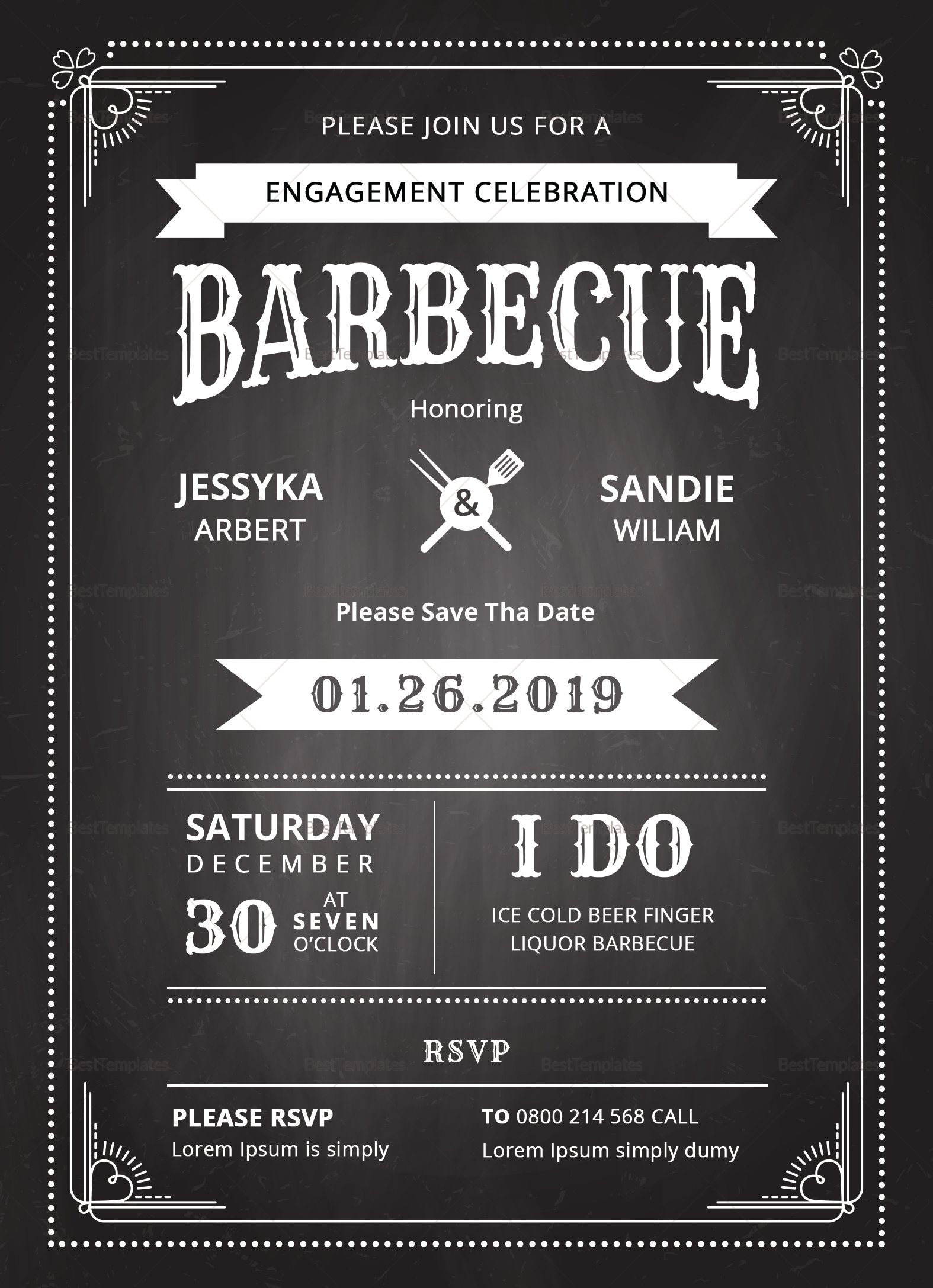 Chalkboard BBQ Invitation Design Template in PSD, Word, Publisher