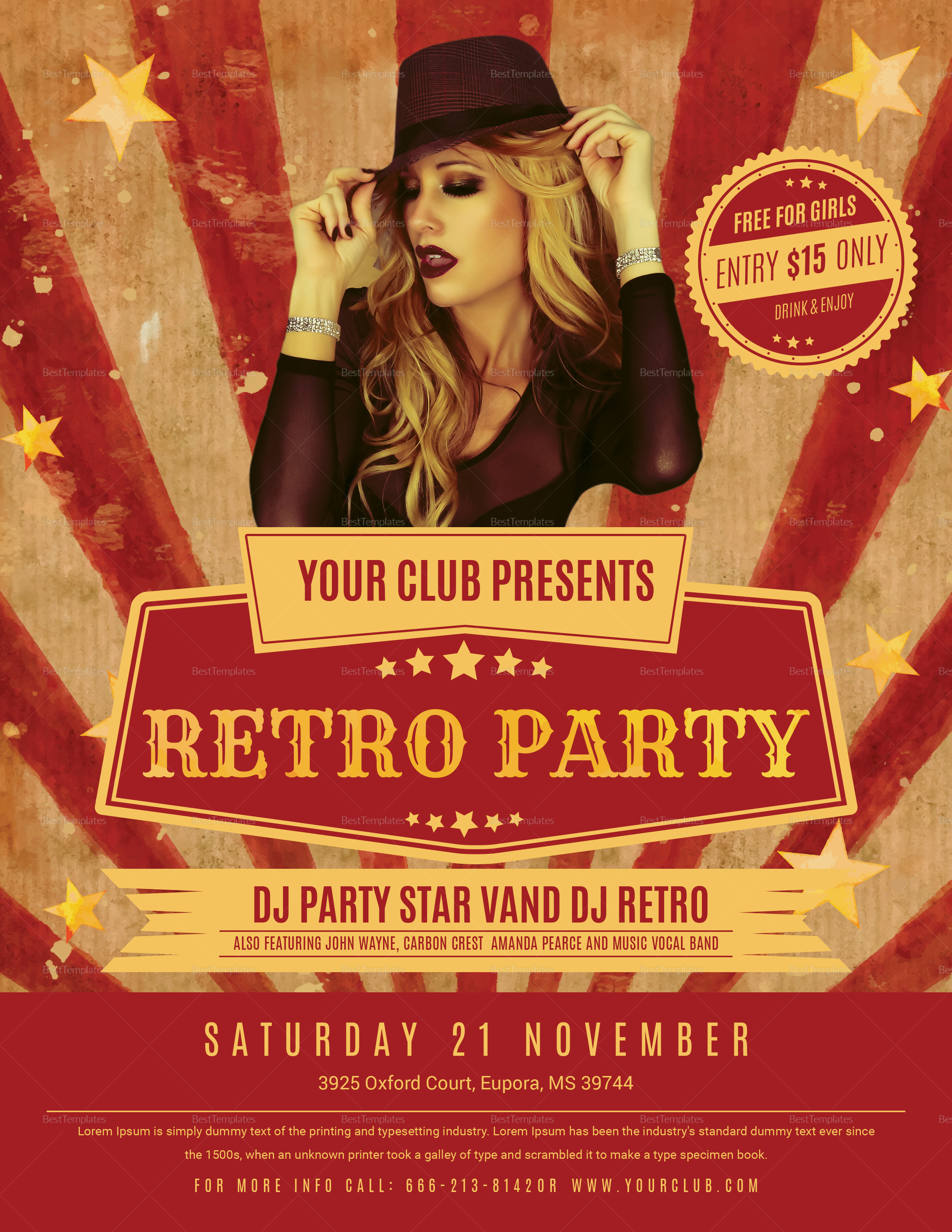 Retro Party Flyer Design Template in Word, PSD, Publisher