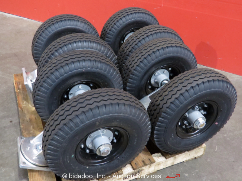 (4) Large 20" DualWheel Caster Pneumatic Casters Swivel/Fixed