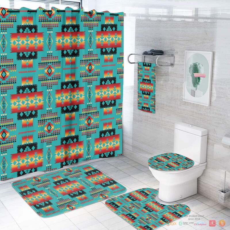 NEW Blue Native Tribes Pattern Native American Bathroom Set Express
