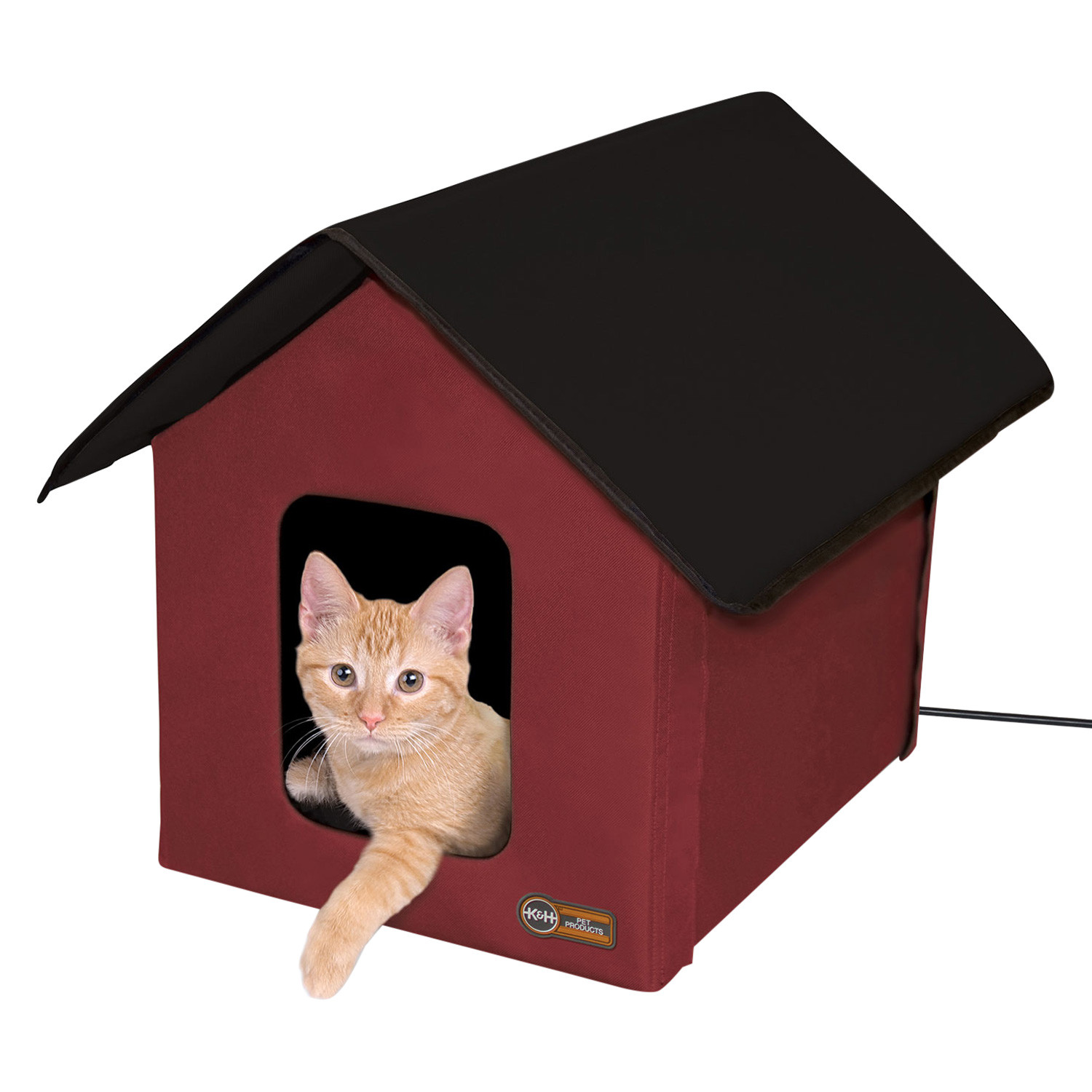 K&H® KH3994 22"L x 18"W x 17"H Barn Red/Black Heated Outdoor Cat House