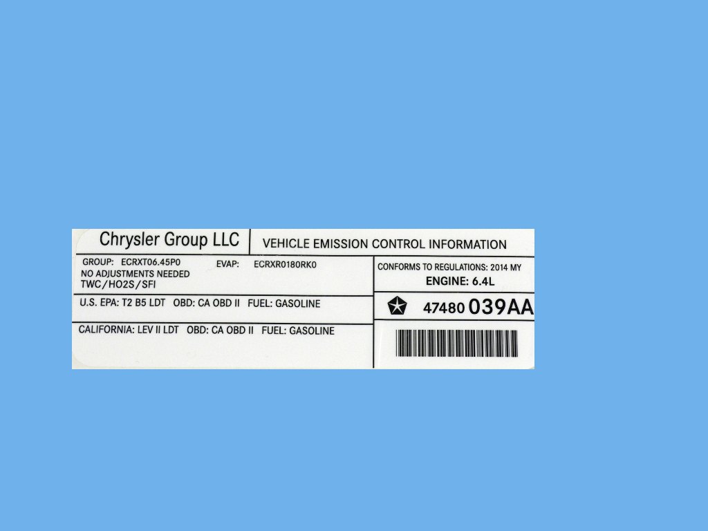 Mopar® 47480039AA Vehicle Emission Control Information Label