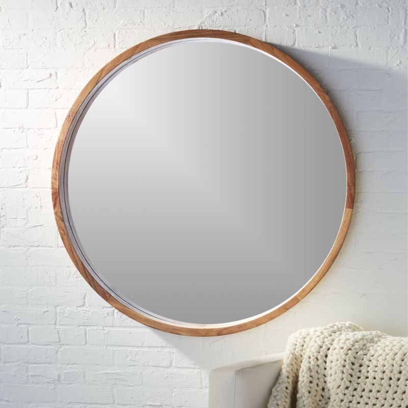 acacia wood 40" mirror CB2