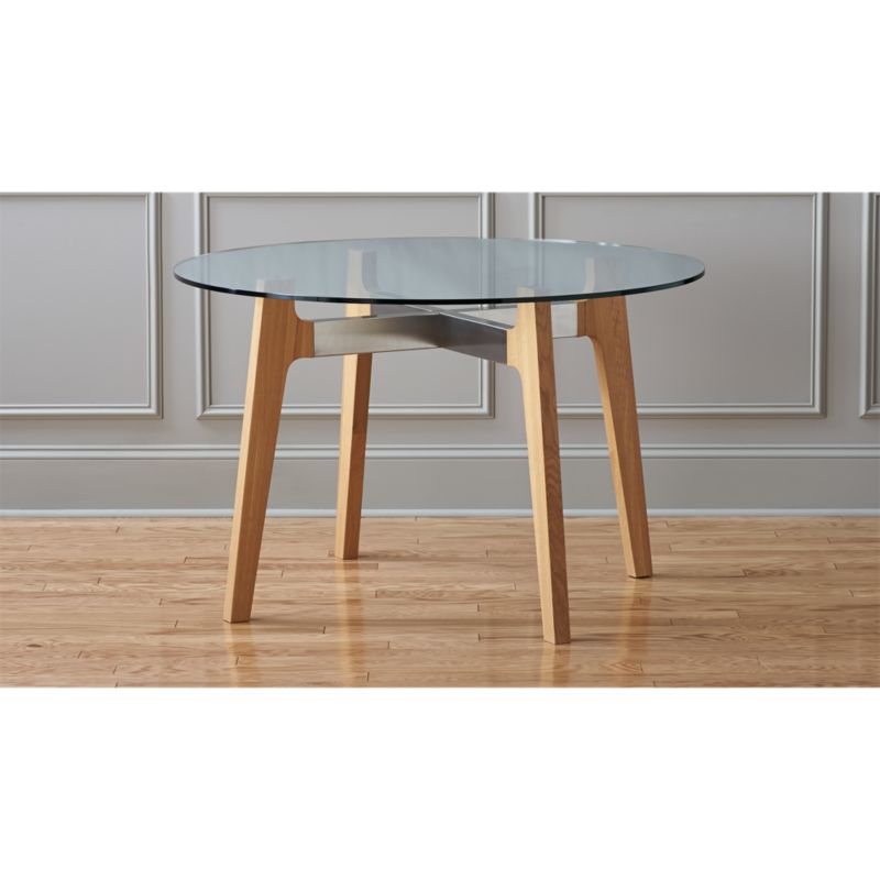 brace wood and glass dining table CB2