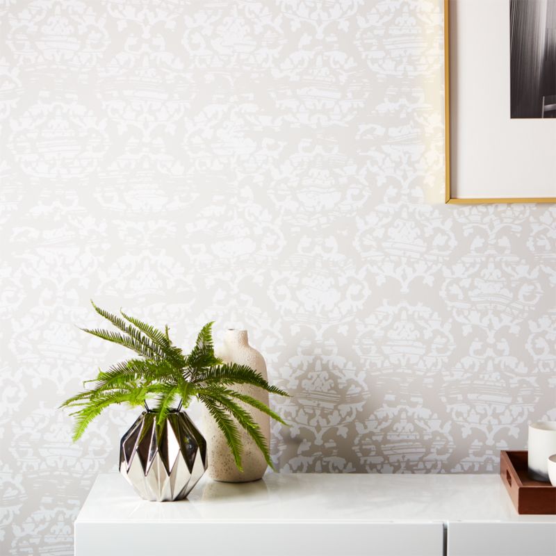 damask white and light grey wallpaper in wallpaper + Reviews CB2