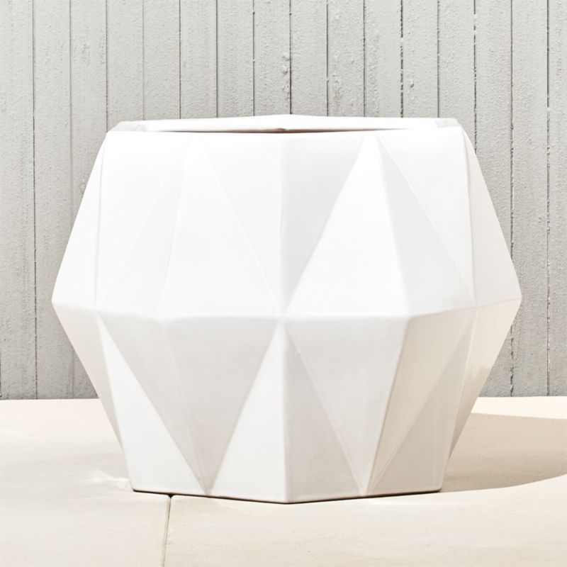 isla large white geometric planter CB2