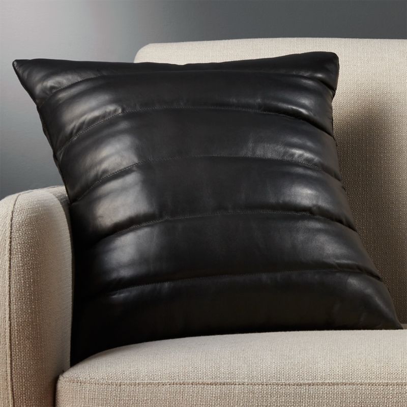 18" izzy black leather pillow CB2