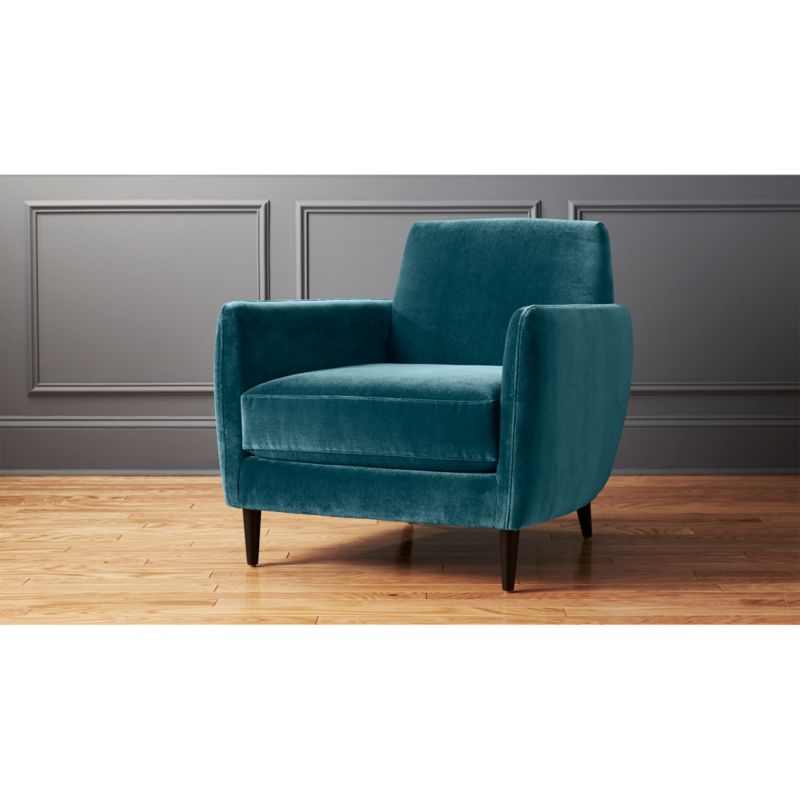 parlour light blue velvet chair CB2