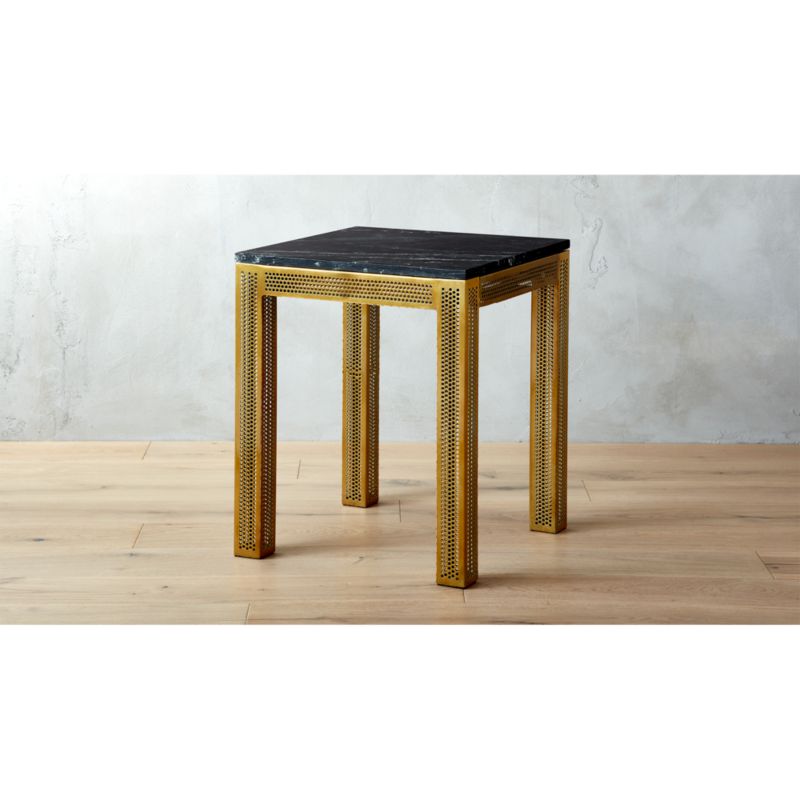 perforated black marble side table CB2