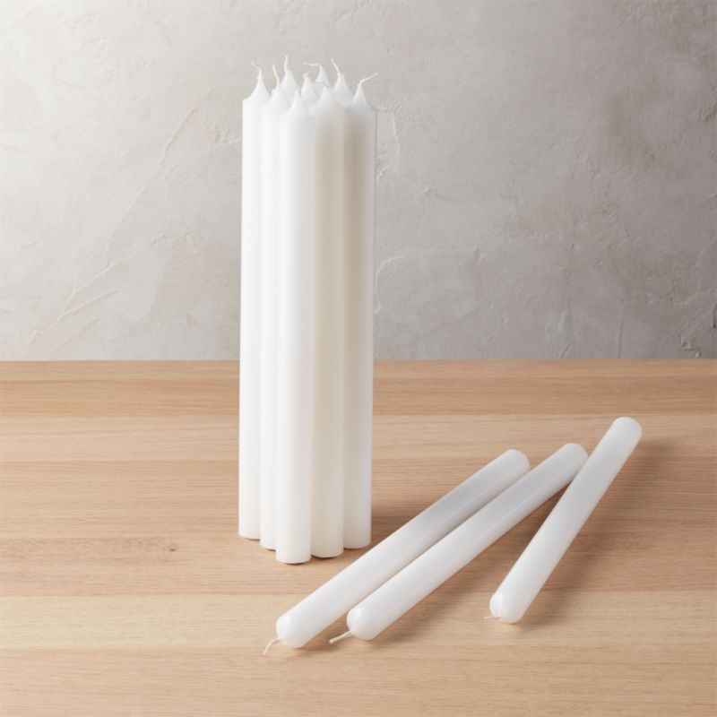 set of 12 white taper candles CB2