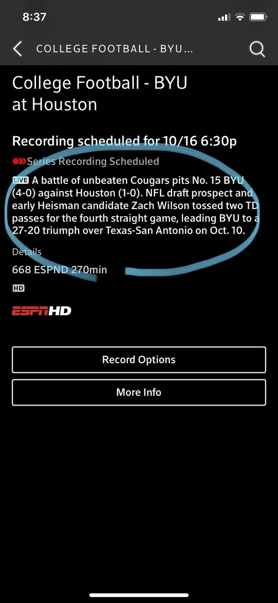 ESPN description of game on Xfinity NFL draft prospect and early Heisman candidate...