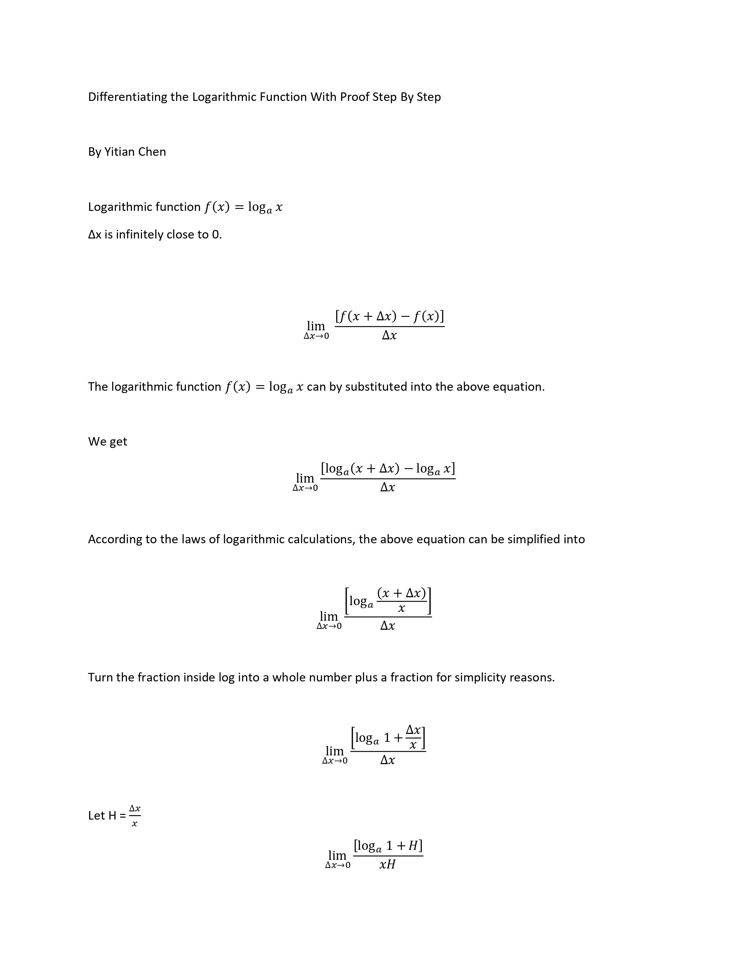Differentiating the Logarithmic Function With Proof Step By Step