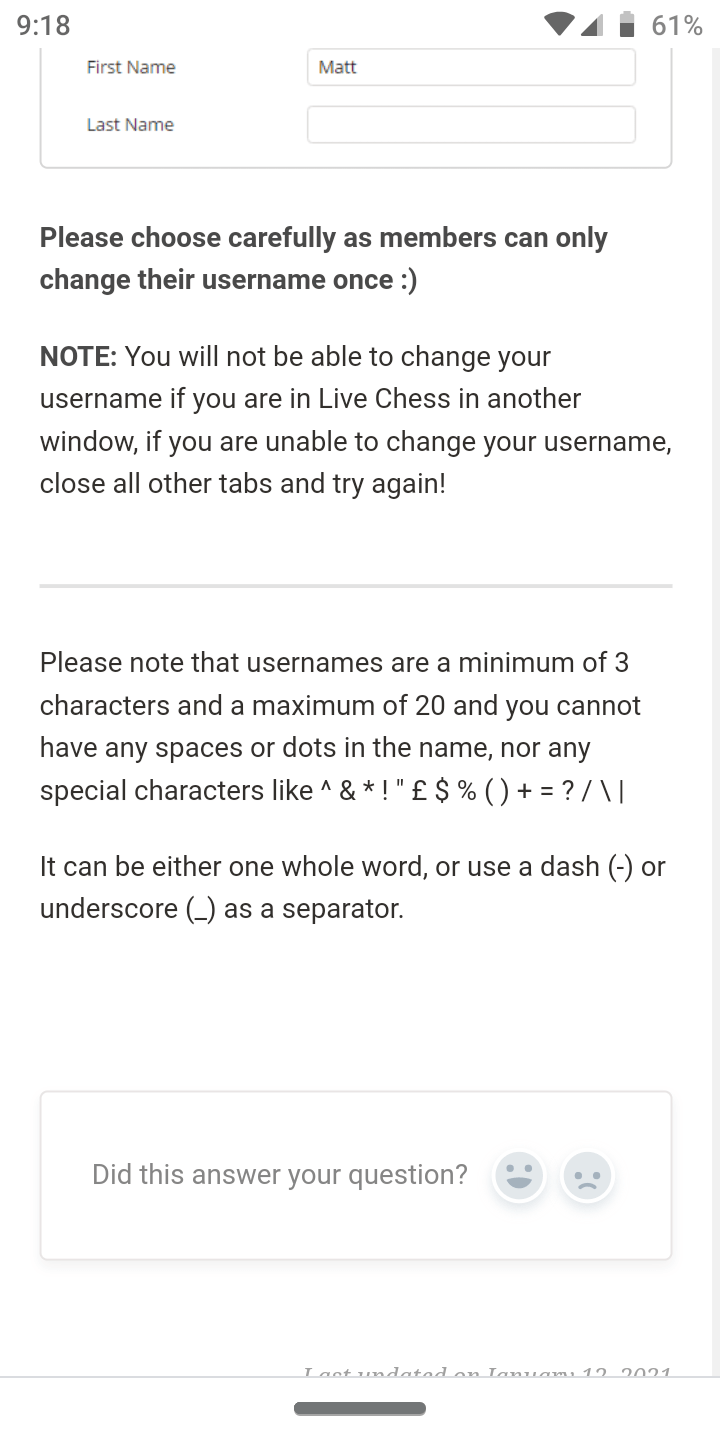 username change issue. Chess Forums