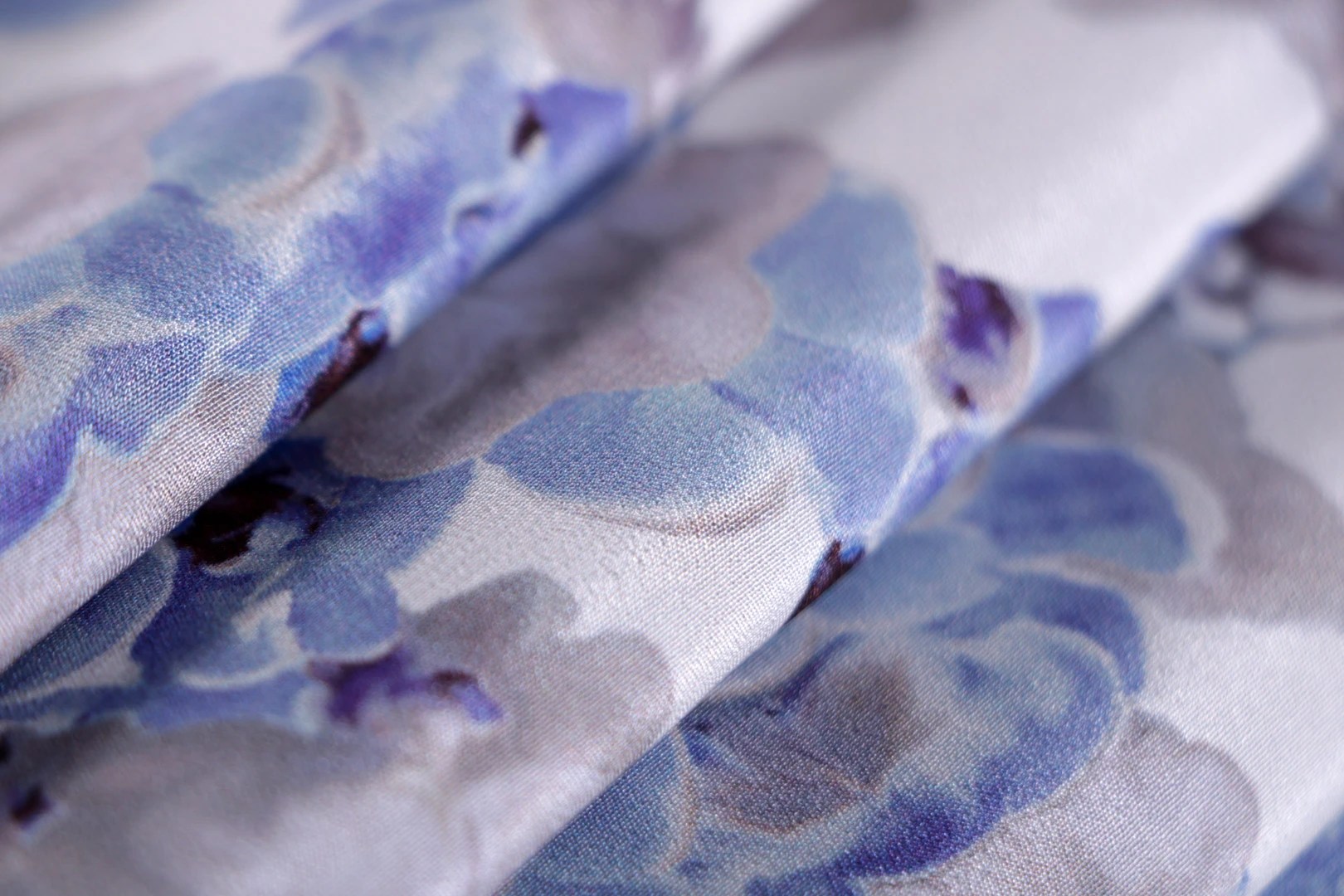 Blue, White Silk fabric for dressmaking
