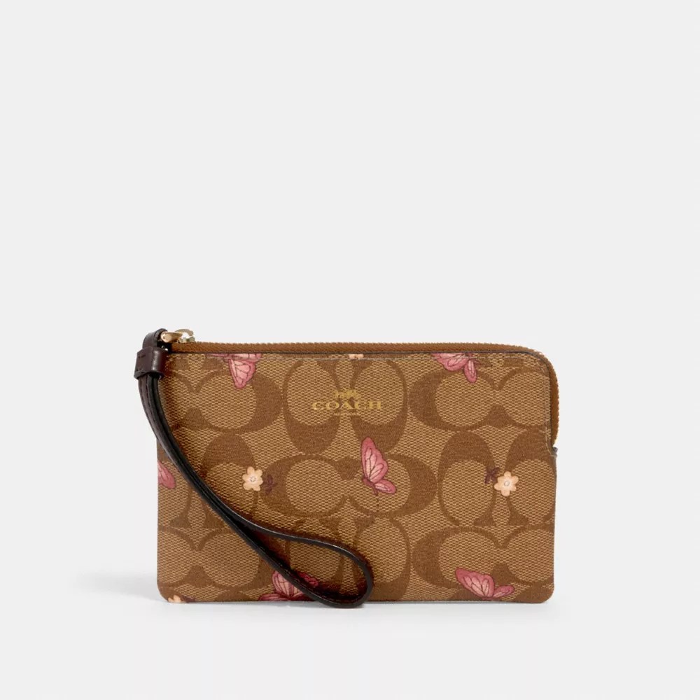 COACH® Outlet Corner Zip Wristlet In Signature Canvas With Butterfly