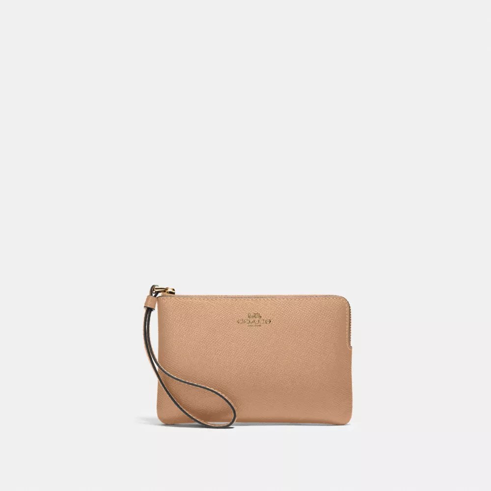 COACH Corner Zip Wristlet Color Gold/Taupe